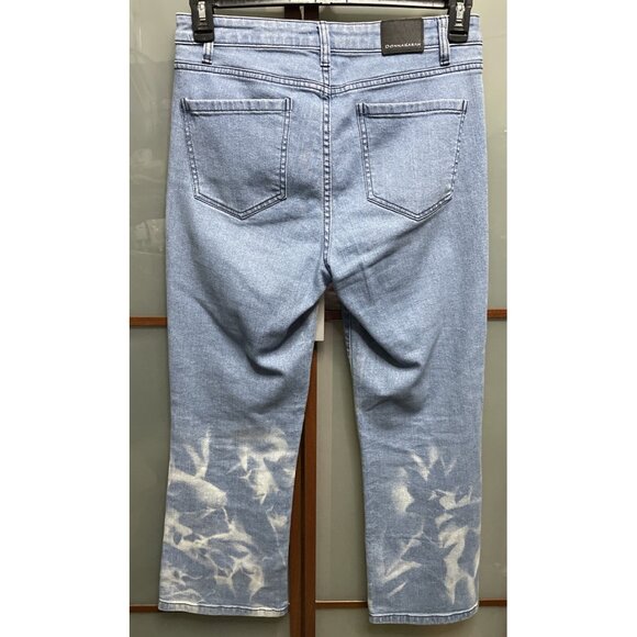 Donna Karan New York Faded Distressed Cropped Flare Stretch Denim Jeans Size 28 - Picture 2 of 9